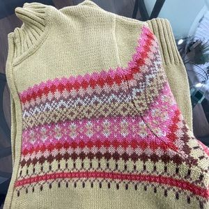 Cardigan LG zip front, ramie/cotton mock neckline. Neck to hem 23".  Smoke free.